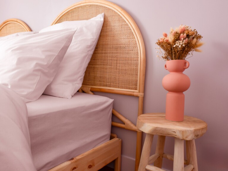 Dejorine - Drap housse en Percale de coton - Rose poudré – 200x200cm / Bonnet 30cm