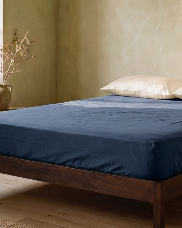 DEJORINE - Drap housse en Percale de coton – Bleu marine