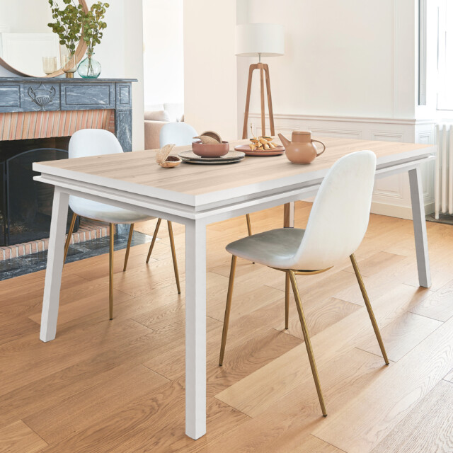 Mon Petit Meuble Français - Table extensible ÉGÉE en chêne naturel – piétement blanc