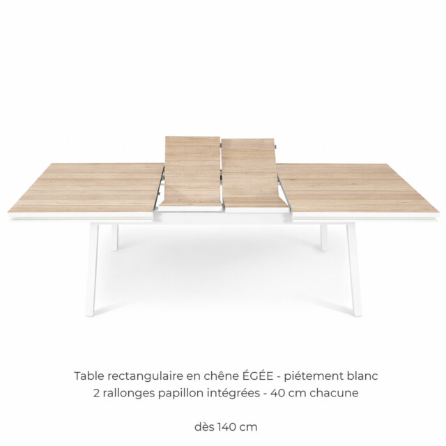MON PETIT MEUBLE FRANÇAIS - Table extensible ÉGÉE en chêne naturel - piétement blanc