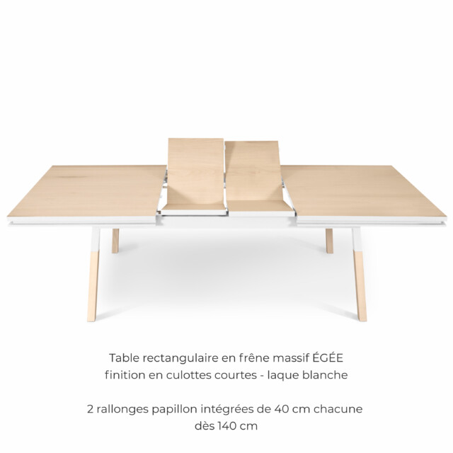 MON PETIT MEUBLE FRANÇAIS - Table blanche rectangulaire ÉGÉE bois massif - finition "culottes courtes"