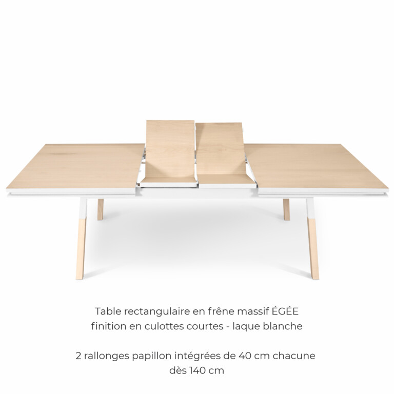 MON PETIT MEUBLE FRANÇAIS - Table blanche rectangulaire ÉGÉE bois massif - finition "culottes courtes"