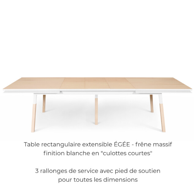 MON PETIT MEUBLE FRANÇAIS - Table blanche rectangulaire ÉGÉE bois massif - finition "culottes courtes"