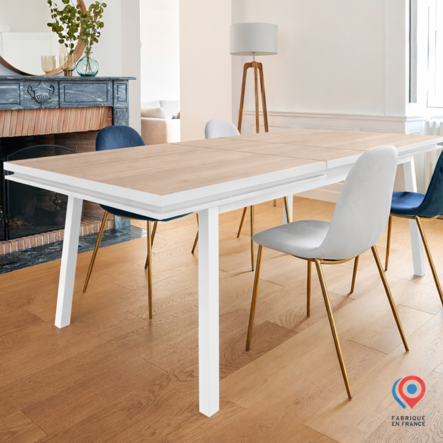MON PETIT MEUBLE FRANÇAIS - Table extensible ÉGÉE en chêne naturel - piétement blanc