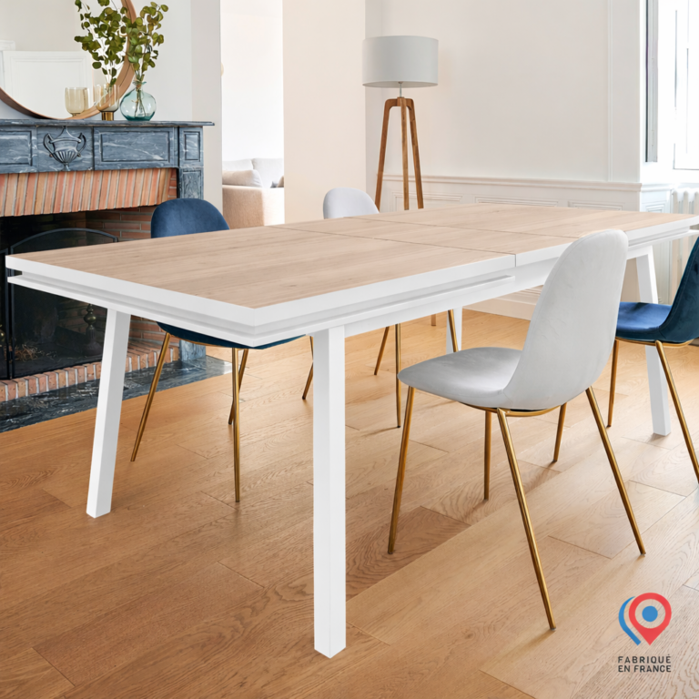 MON PETIT MEUBLE FRANÇAIS - Table extensible ÉGÉE en chêne naturel - piétement blanc