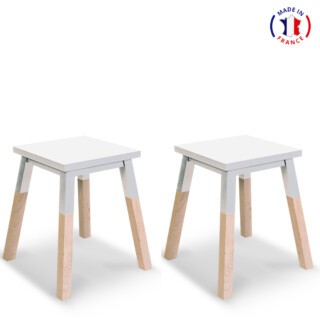 Mon Petit Meuble Français - Tabourets en bois carrés ÉGÉE – dessus laqué – lot de 2, 11 couleurs
