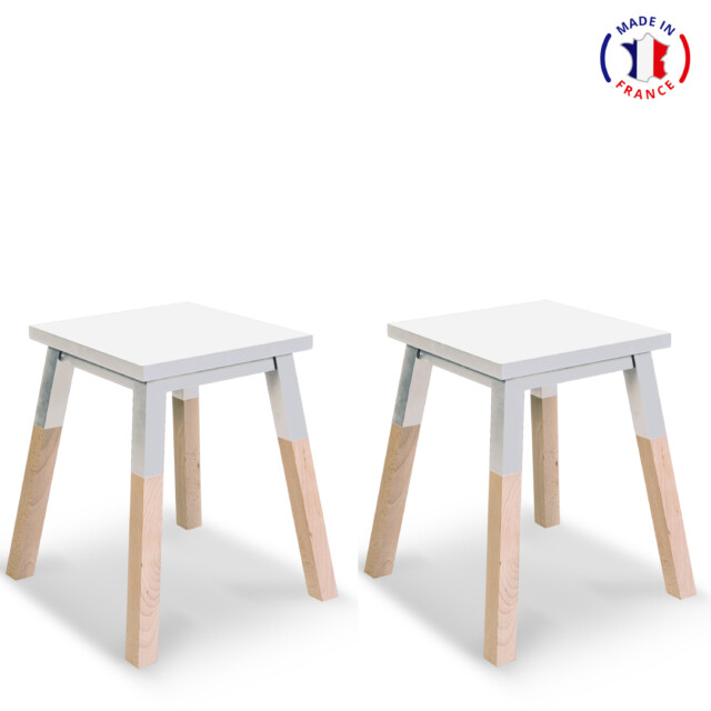 Tabourets en bois carrés ÉGÉE – dessus laqué – lot de 2, 11 couleurs par la marque Mon petit meuble français Mon petit meuble français - Tabourets en bois carrés ÉGÉE – dessus laqué – lot de 2, 11 couleurs
