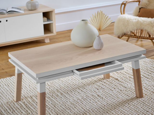 MON PETIT MEUBLE FRANÇAIS - Table basse bois massif rectangulaire ÉGÉE - 70 à 160 cm