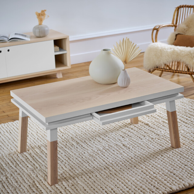 Table basse bois massif rectangulaire ÉGÉE – 70 à 160 cm, 11 couleurs par la marque Mon petit meuble français Mon petit meuble français - Table basse bois massif rectangulaire ÉGÉE – 70 à 160 cm, 11 couleurs