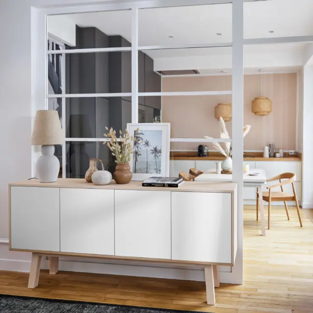 Mon petit meuble français - Grand buffet en bois 4 portes KUBE version haute – 160 à 240 cm, 11 couleurs