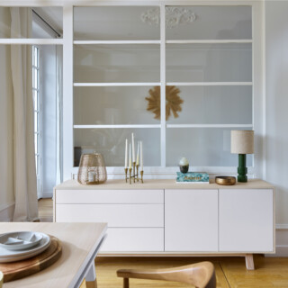 Mon Petit Meuble Français - Grand buffet bois massif KUBE – bas, 2 portes 3 tiroirs