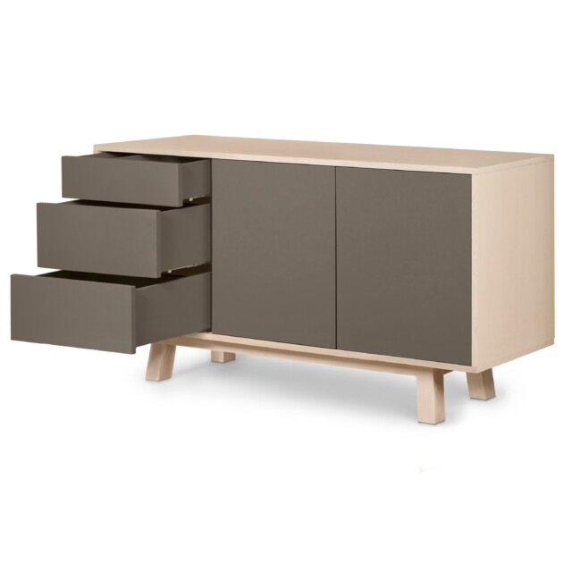 MON PETIT MEUBLE FRANÇAIS - Buffet en bois 2 portes 3 tiroirs KUBE 120 & 140 cm - version basse