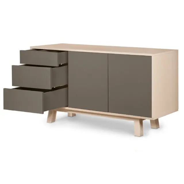 MON PETIT MEUBLE FRANÇAIS - Buffet en bois 2 portes 3 tiroirs KUBE 120 & 140 cm - version basse