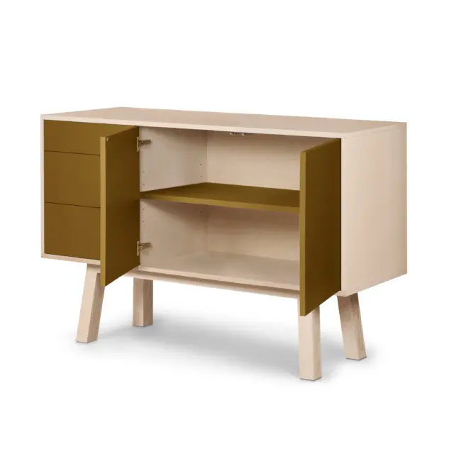 MON PETIT MEUBLE FRANÇAIS - Buffet en bois 2 portes 3 tiroirs KUBE 120 & 140 cm - version haute