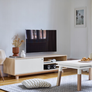 Mon Petit Meuble Français - Meuble TV en bois 1 porte KUBE – 5 longueurs, 11 couleurs