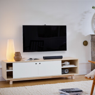 Mon Petit Meuble Français - Meuble TV en bois 2 portes coulissantes KUBE – 100 à 200 cm, 11 couleurs