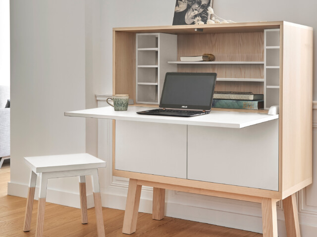 MON PETIT MEUBLE FRANÇAIS - Bureau secrétaire bois massif KUBE -  11 couleurs - 110 et 120 cm