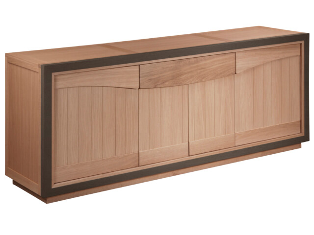 MON PETIT MEUBLE FRANÇAIS - Buffet en bois 4 portes STELLA - chêne naturel & gris éléphant