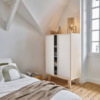 Mon Petit Meuble Français - Grande armoire en bois 2 portes KUBE – rangement H. 150 cm, 11 couleurs