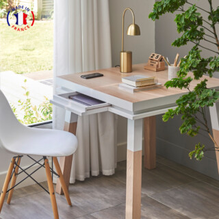 Mon Petit Meuble Français - Table bureau carrée en bois massif ÉGÉE – extensible, 11 couleurs