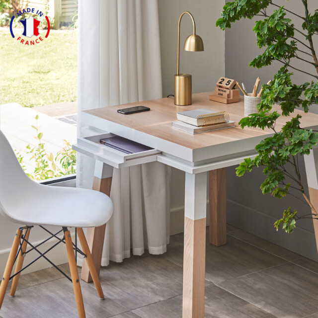 Mon petit meuble français - Table bureau carrée en bois massif ÉGÉE – extensible, 11 couleurs