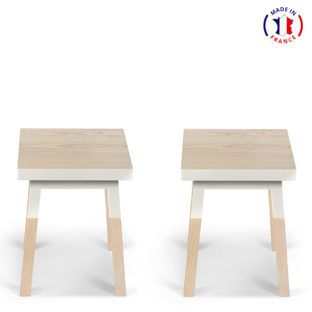 Mon Petit Meuble Français - Tabourets en bois massif ÉGÉE carrés – lot de 2, 11 couleurs