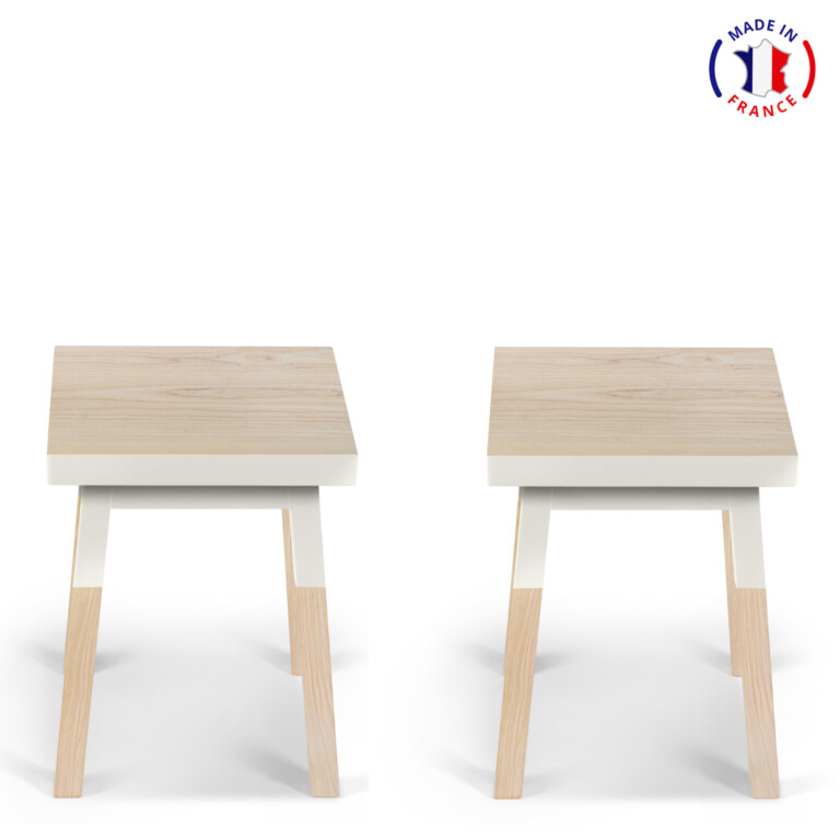 MON PETIT MEUBLE FRANÇAIS - Tabourets en bois massif ÉGÉE carrés - lot de 2