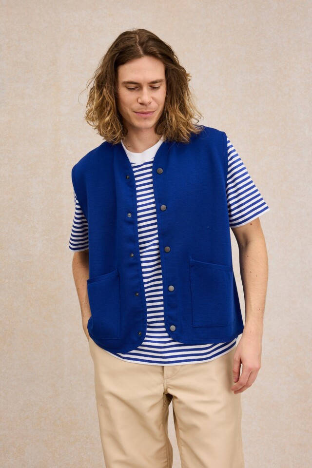Le Minor - Gilet sans manches à pression bleu roi pour homme