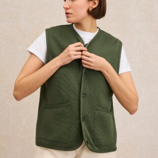 Le Minor - Gilet sans manches à pression vert kaki pour femme