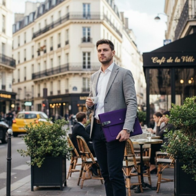 Saint-Lazare - Pochette ordinateur Made in France - Prune