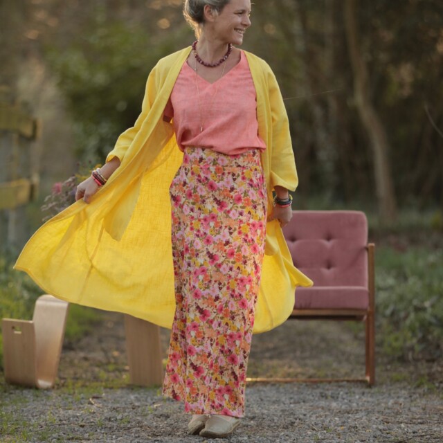 Quintessence - Jupe longue Maya - Double gaze de coton “Fleurs en Feu”