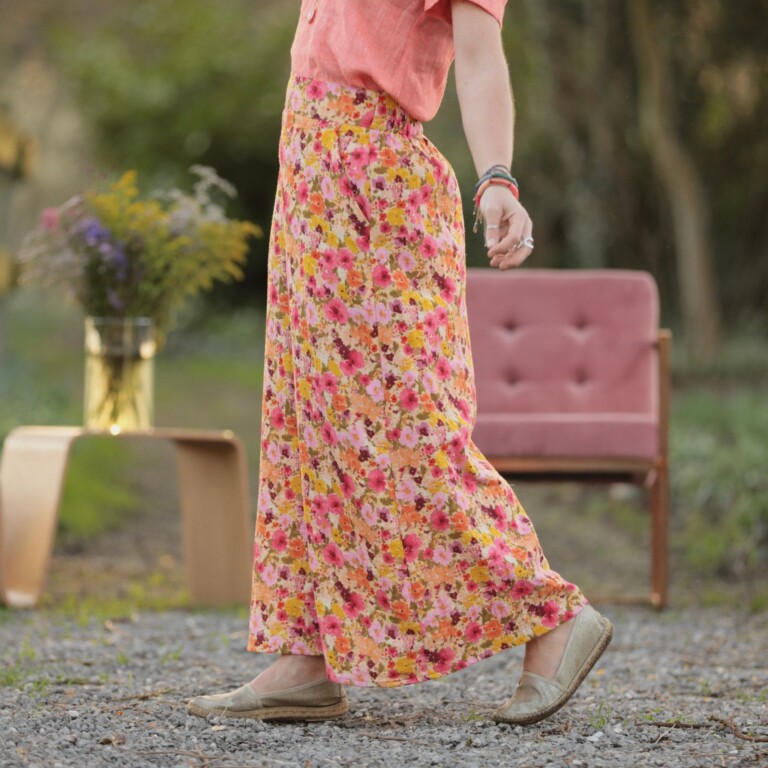 Meta SS25 - Jupe longue Maya - Double gaze de coton “Fleurs en Feu” – L