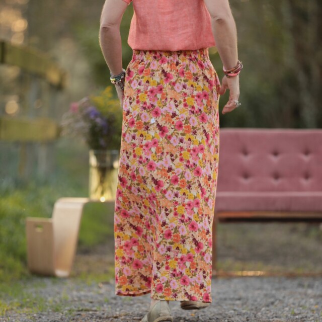 Quintessence - Jupe longue Maya - Double gaze de coton “Fleurs en Feu”