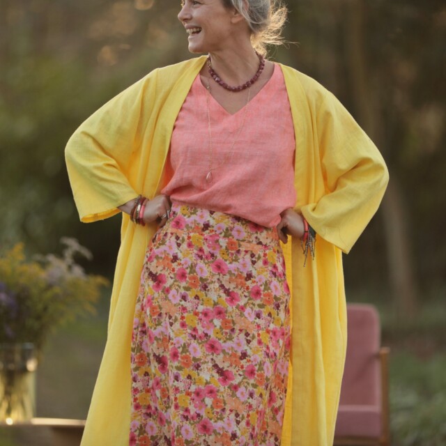 Quintessence - Jupe longue Maya - Double gaze de coton “Fleurs en Feu”