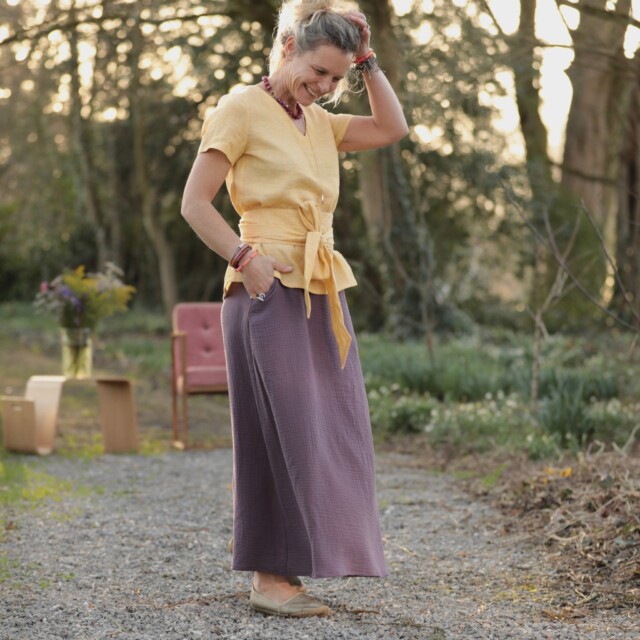 Quintessence - Jupe longue Maya - double gaze de coton prune