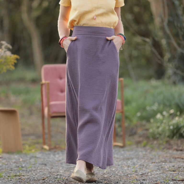 Meta SS25 - Jupe longue Maya - double gaze de coton prune – XL