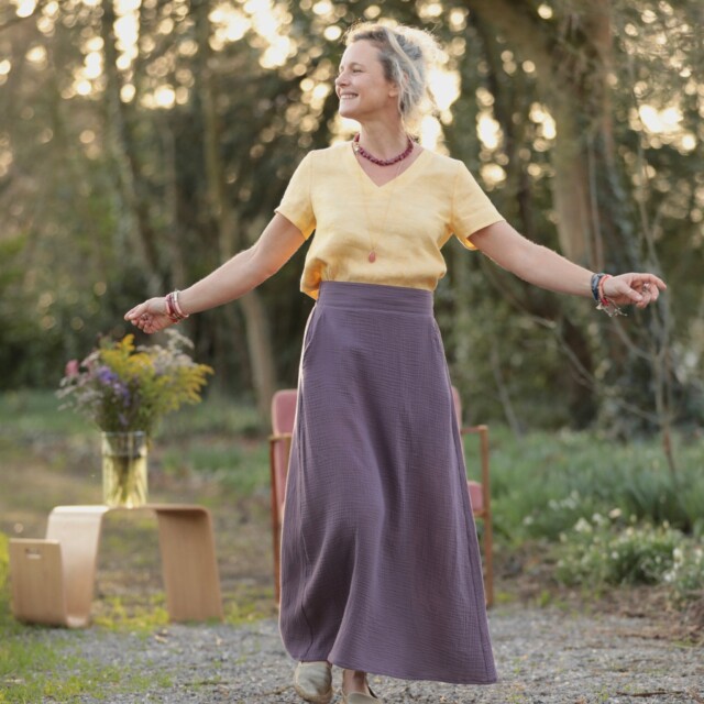 Quintessence - Jupe longue Maya - double gaze de coton prune