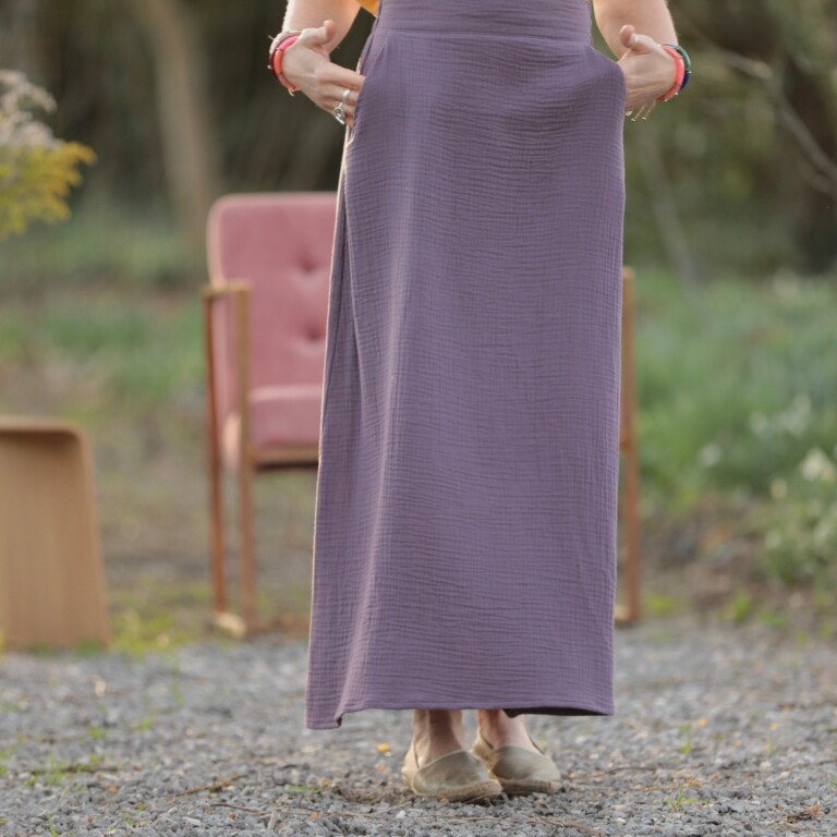 Meta SS25 - Jupe longue Maya - double gaze de coton prune – XL