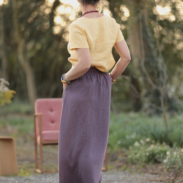 Quintessence - Jupe longue Maya - double gaze de coton prune