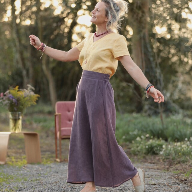 Quintessence - Jupe longue Maya - double gaze de coton prune