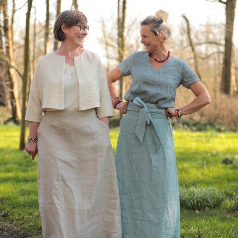 Meta SS25 - Jupe longue Maya - lin chiné bleu doux – L
