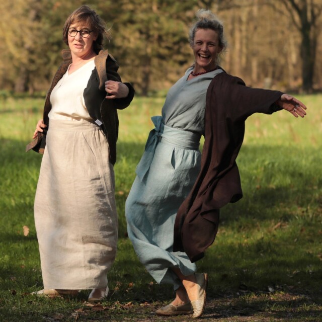 Quintessence - Jupe longue Maya - lin chiné bleu doux