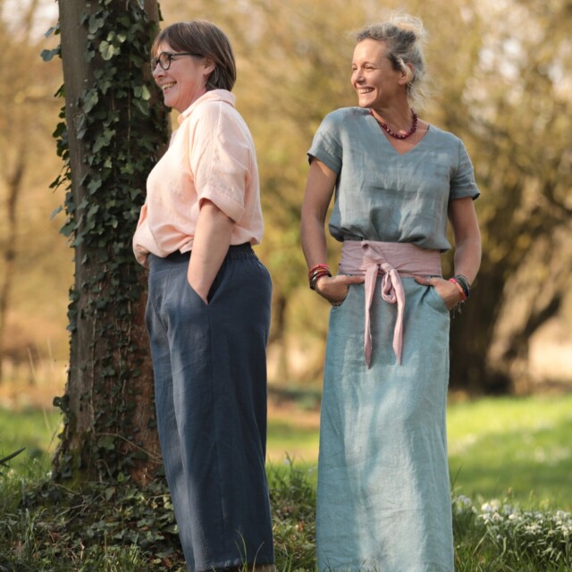 Quintessence - Jupe longue Maya - lin chiné bleu doux