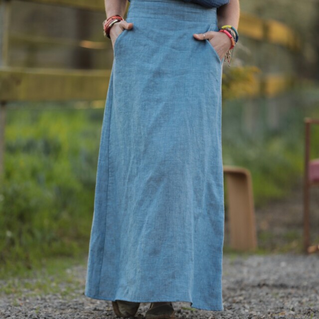 Quintessence - Jupe longue Maya - lin chiné denim