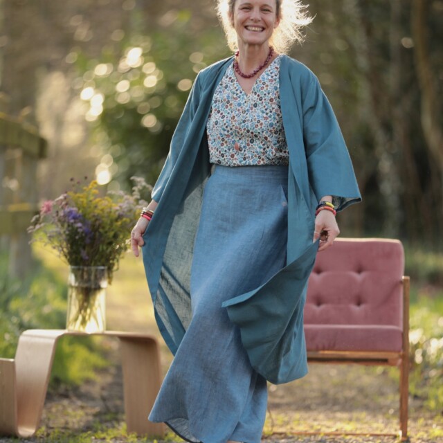 Quintessence - Jupe longue Maya - lin chiné denim