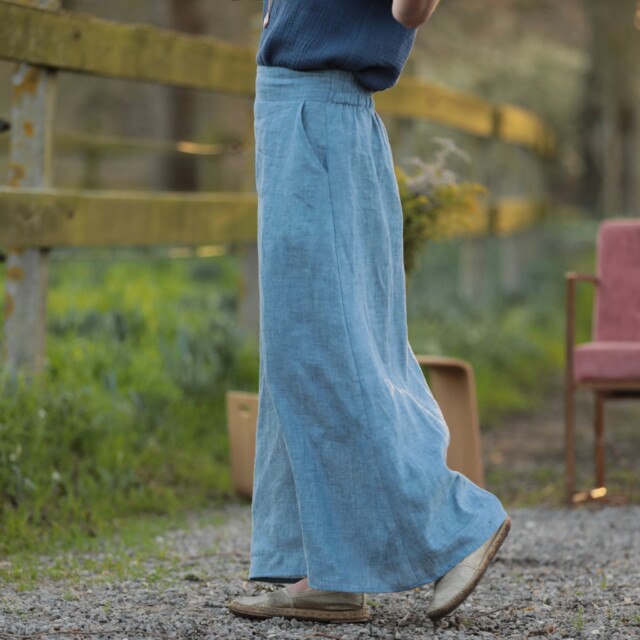 Quintessence - Jupe longue Maya - lin chiné denim