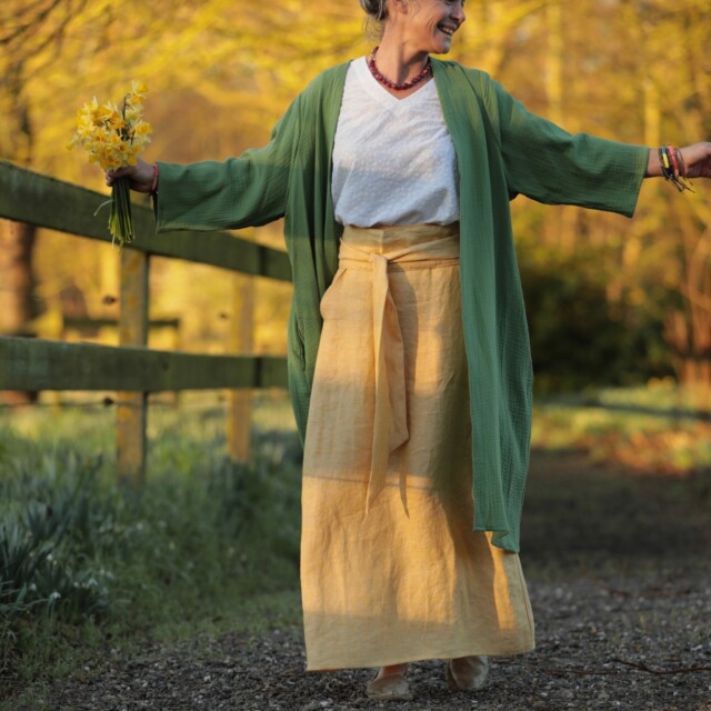 Quintessence - Jupe longue Maya - lin chiné jaune doux