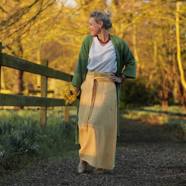 Quintessence - Jupe longue Maya - lin chiné jaune doux