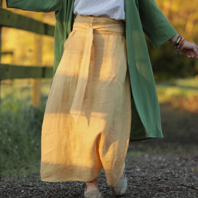 Quintessence - Jupe longue Maya - lin chiné jaune doux