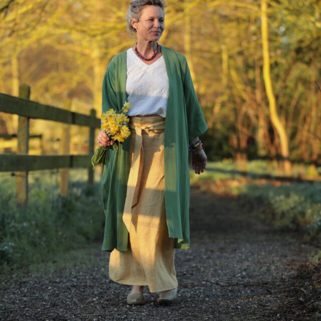 Quintessence - Jupe longue Maya - lin chiné jaune doux